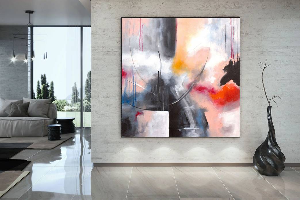Red Original Hand-painted Oversize Painting Pink Abstract Canvas Artwork HGSO2